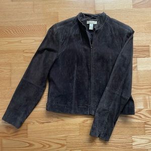 Brown suede zippered crop jacket -size 8P